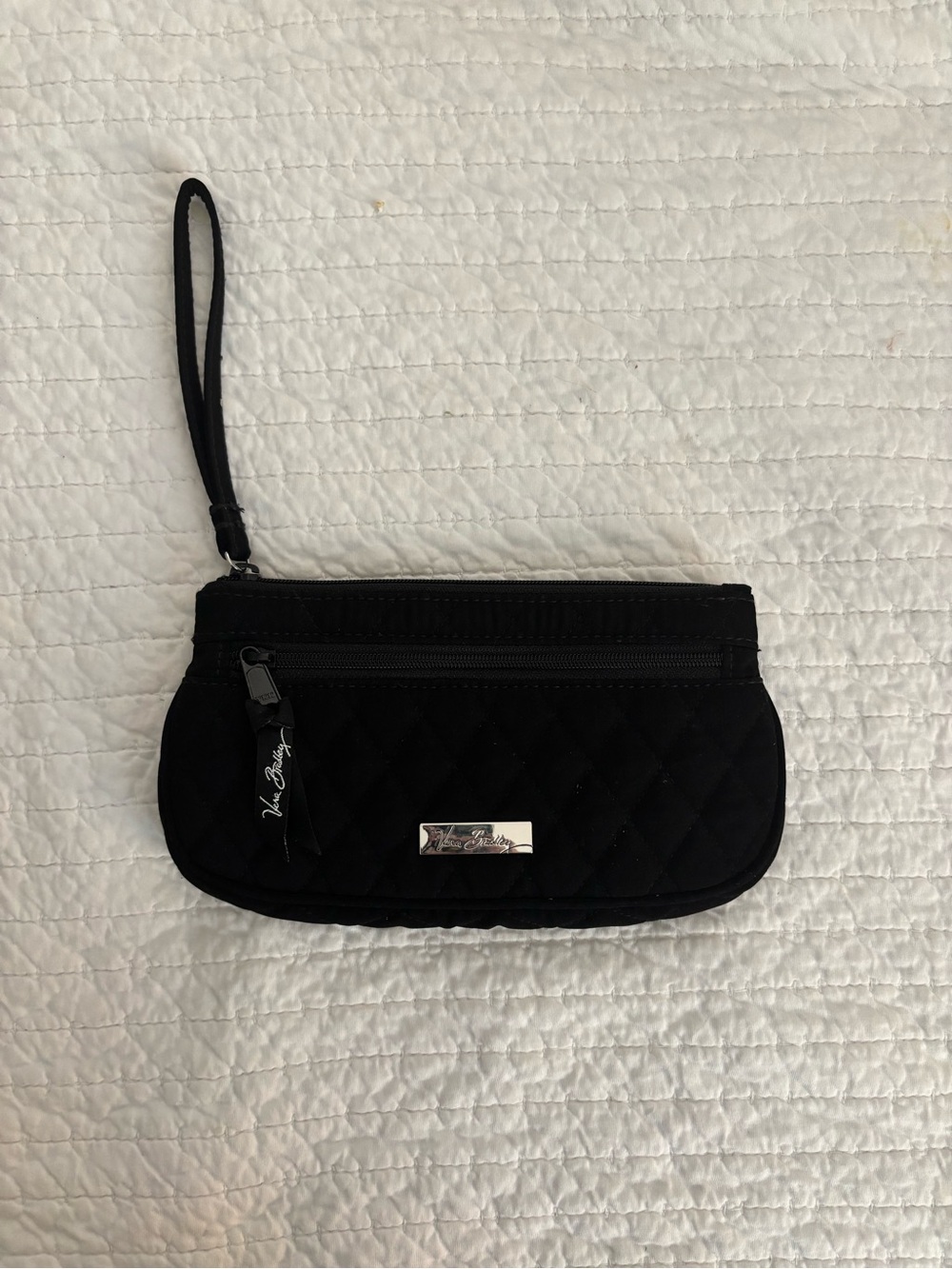 Vera Bradley Quilted Black Wristlet Clutch with Logo Plate